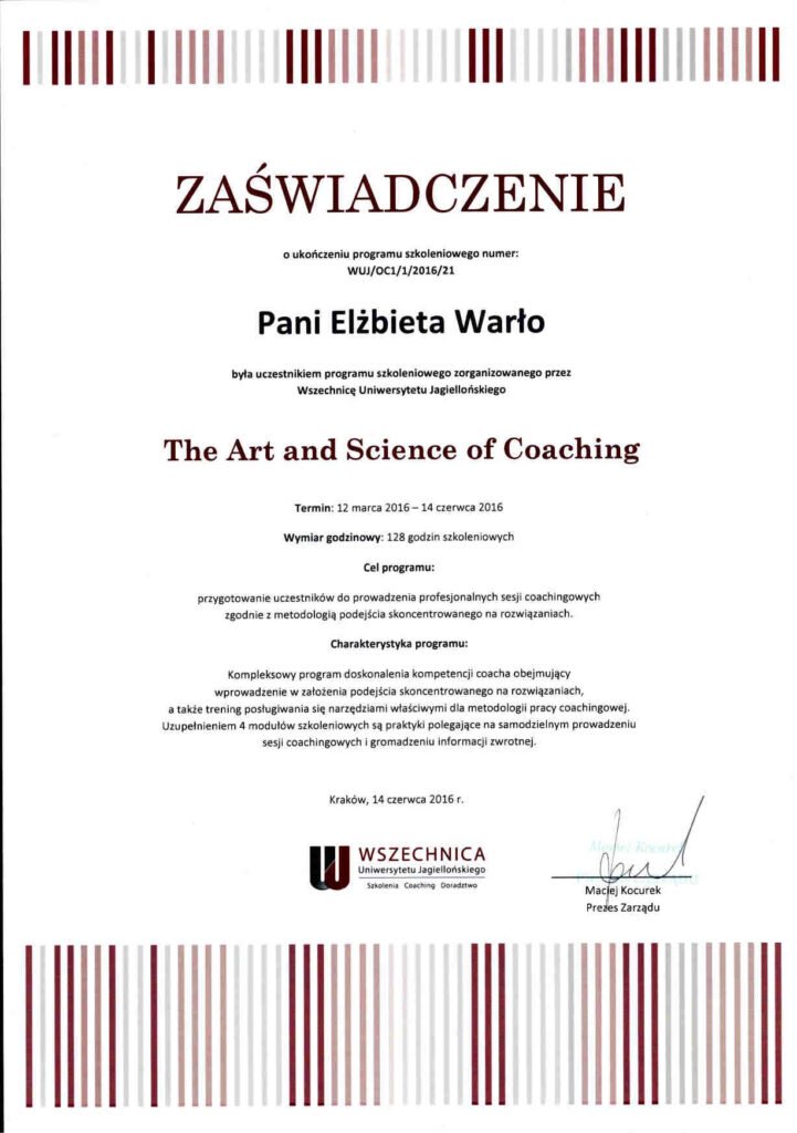 O MNIE 2 THE ART and SCIENCE of COACHING - Wszechnica UJ