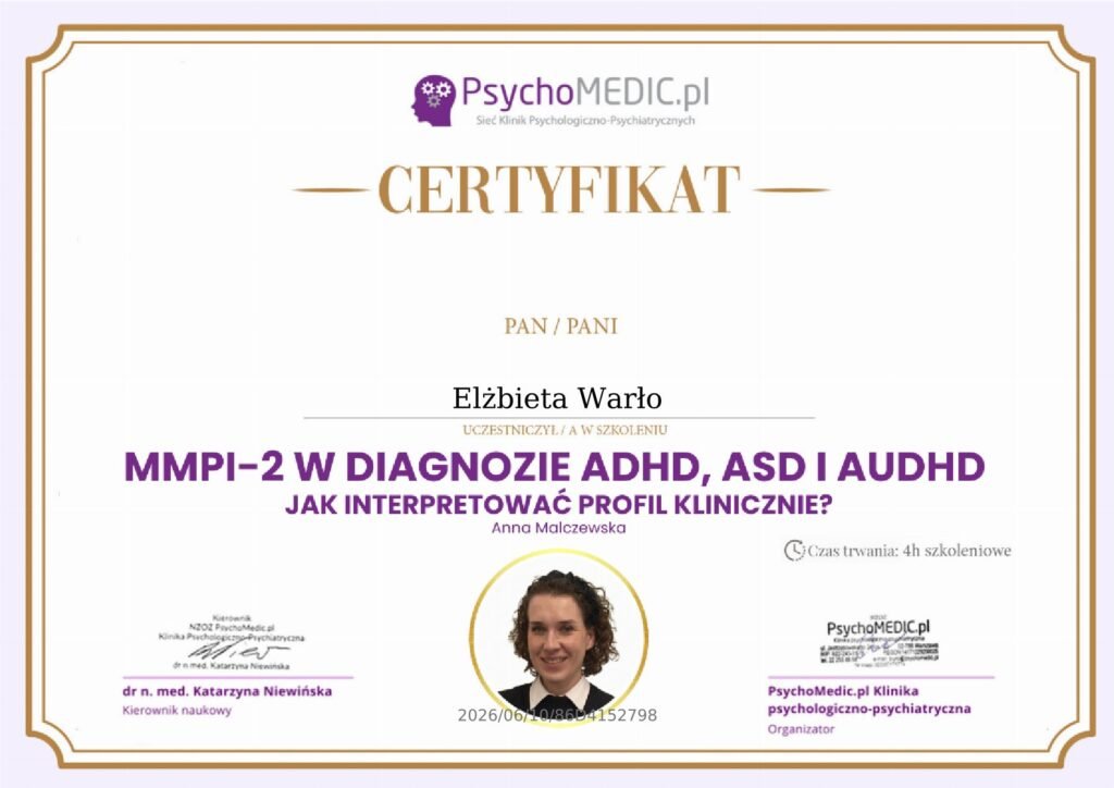 CERTYFIKAT - MMPI-2 w diagnozie ADHD, ASD i AuDHD