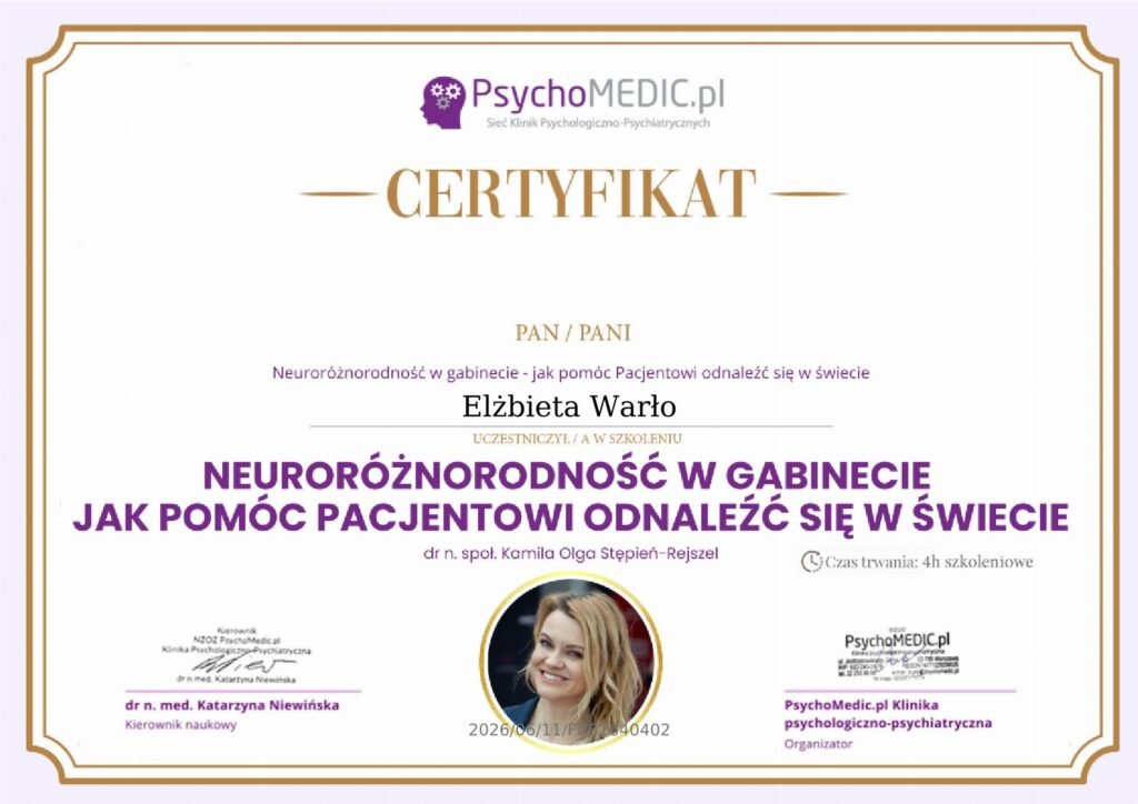 CERTYFIKAT - Neuroróżnorodność w gabinecie - jak pomóc Pacjentowi odnaleźć się w świecie